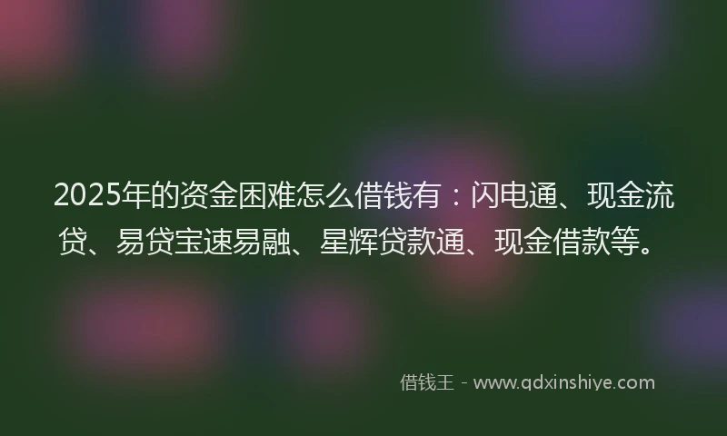 2025年的资金困难怎么借钱有：闪电通、现金流贷、易贷宝速易融、星辉贷款通、现金借款等。