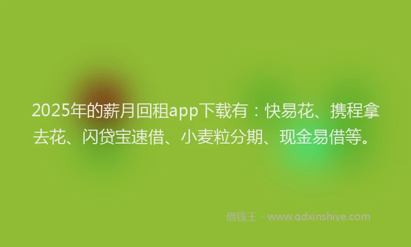 2025年的薪月回租app下载有：快易花、携程拿去花、闪贷宝速借、小麦粒分期、现金易借等。