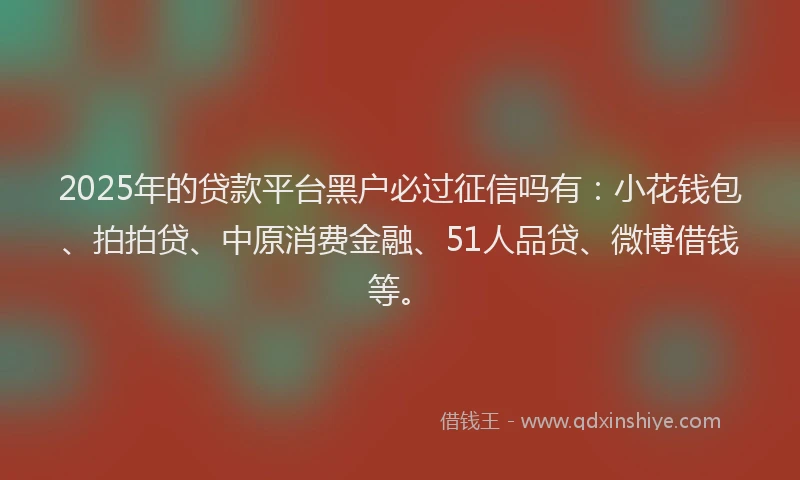 2025年的贷款平台黑户必过征信吗有：小花钱包、拍拍贷、中原消费金融、51人品贷、微博借钱等。