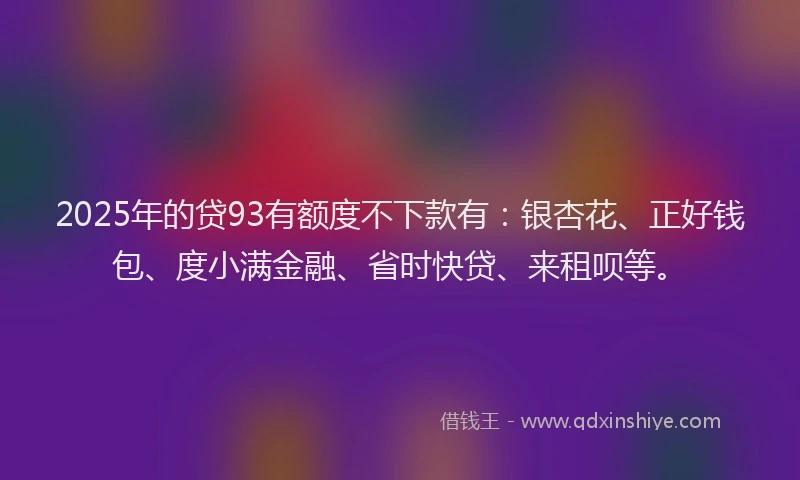 2025年的贷93有额度不下款有：银杏花、正好钱包、度小满金融、省时快贷、来租呗等。