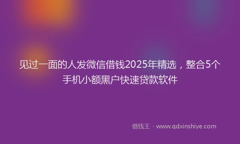 见过一面的人发微信借钱2025年精选，整合5个手机小额黑户快速贷款软件