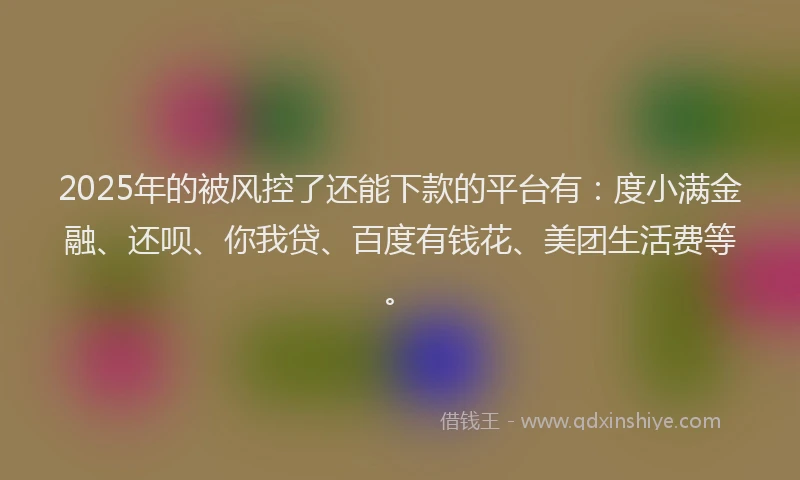 2025年的被风控了还能下款的平台有：度小满金融、还呗、你我贷、百度有钱花、美团生活费等。