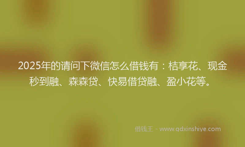 2025年的请问下微信怎么借钱有：桔享花、现金秒到融、森森贷、快易借贷融、盈小花等。