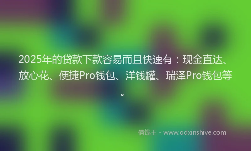 2025年的贷款下款容易而且快速有：现金直达、放心花、便捷Pro钱包、洋钱罐、瑞泽Pro钱包等。