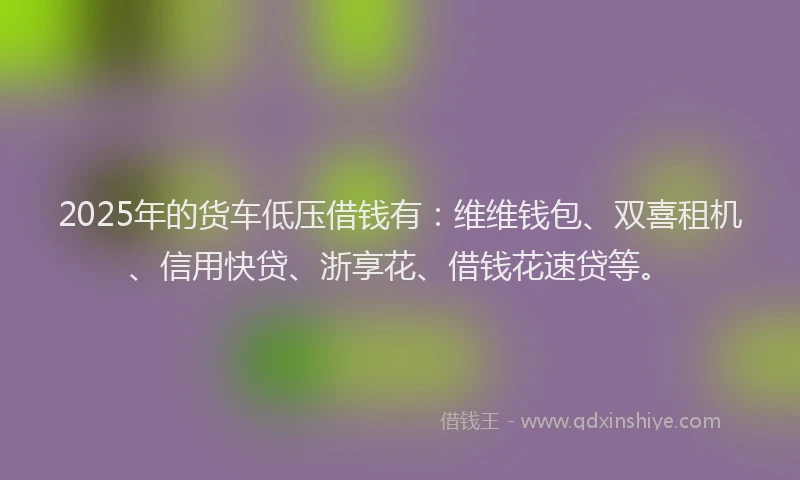2025年的货车低压借钱有：维维钱包、双喜租机、信用快贷、浙享花、借钱花速贷等。