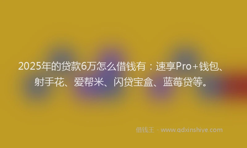 2025年的贷款6万怎么借钱有：速享Pro+钱包、射手花、爱帮米、闪贷宝盒、蓝莓贷等。