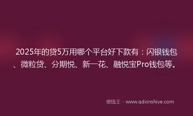 2025年的贷5万用哪个平台好下款有：闪银钱包、微粒贷、分期悦、新一花、融悦宝Pro钱包等。