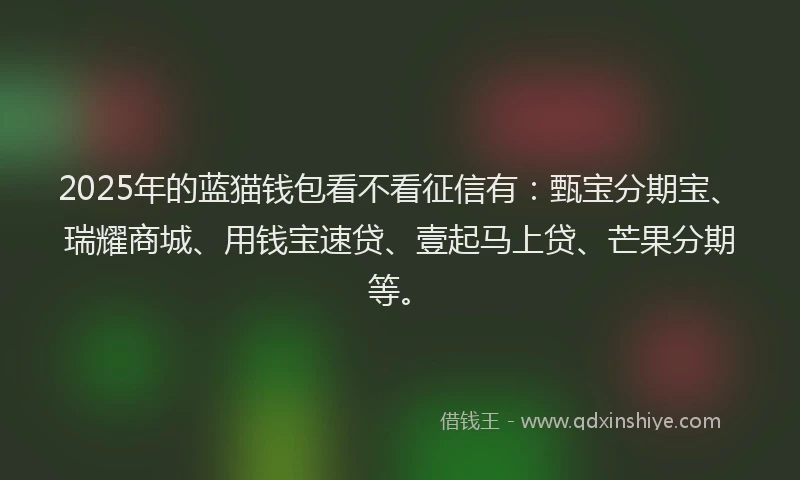 2025年的蓝猫钱包看不看征信有：甄宝分期宝、瑞耀商城、用钱宝速贷、壹起马上贷、芒果分期等。