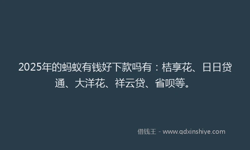 2025年的蚂蚁有钱好下款吗有：桔享花、日日贷通、大洋花、祥云贷、省呗等。