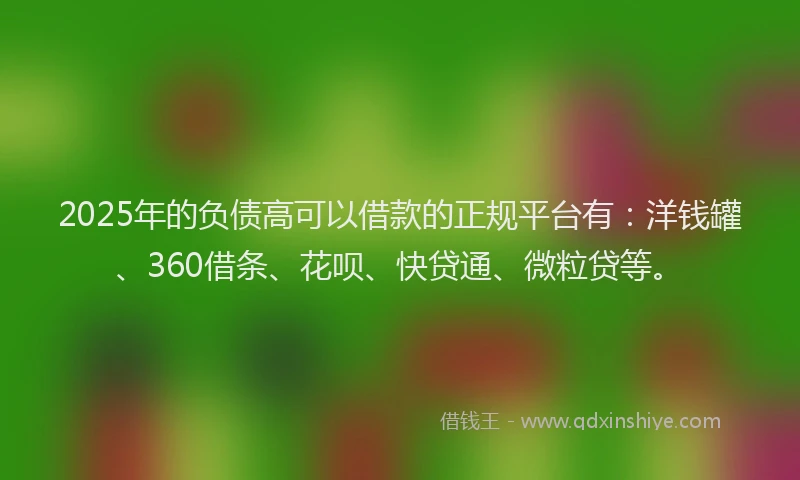 2025年的负债高可以借款的正规平台有：洋钱罐、360借条、花呗、快贷通、微粒贷等。