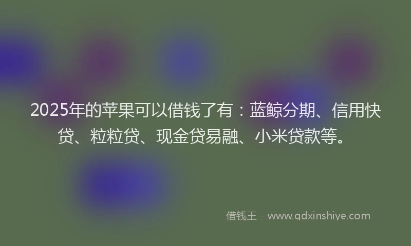 2025年的苹果可以借钱了有：蓝鲸分期、信用快贷、粒粒贷、现金贷易融、小米贷款等。
