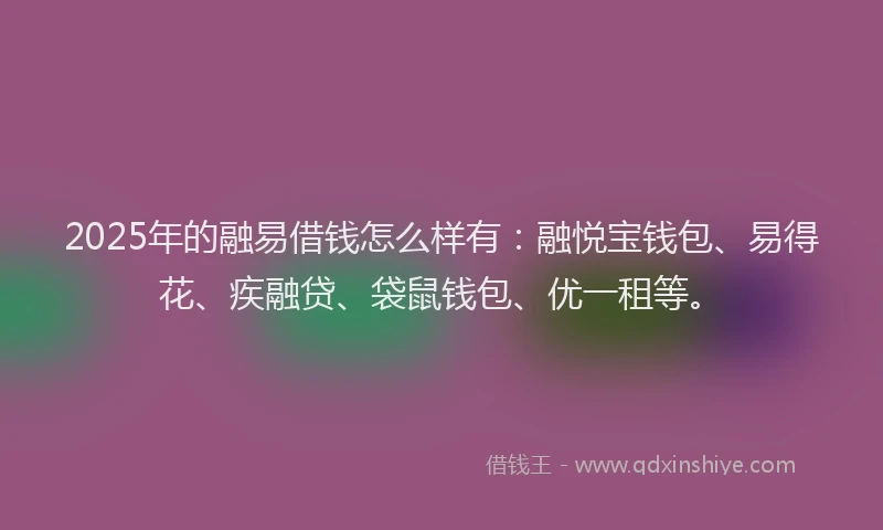 2025年的融易借钱怎么样有：融悦宝钱包、易得花、疾融贷、袋鼠钱包、优一租等。