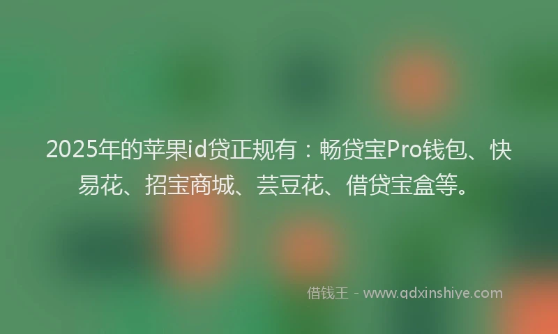 2025年的苹果id贷正规有：畅贷宝Pro钱包、快易花、招宝商城、芸豆花、借贷宝盒等。
