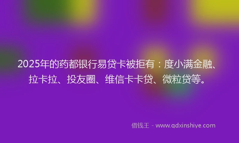 2025年的药都银行易贷卡被拒有：度小满金融、拉卡拉、投友圈、维信卡卡贷、微粒贷等。