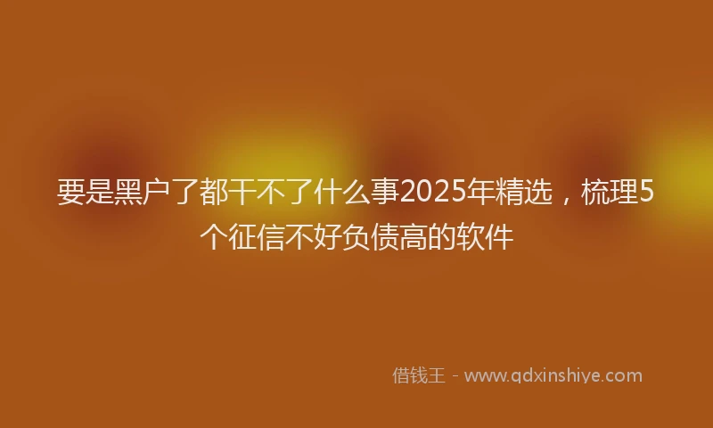 要是黑户了都干不了什么事2025年精选，梳理5个征信不好负债高的软件