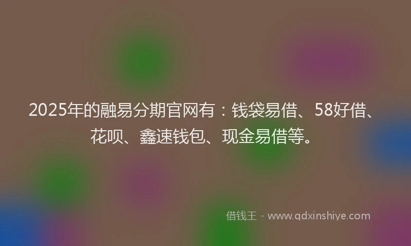 2025年的融易分期官网有：钱袋易借、58好借、花呗、鑫速钱包、现金易借等。