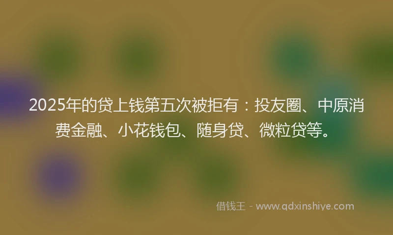2025年的贷上钱第五次被拒有：投友圈、中原消费金融、小花钱包、随身贷、微粒贷等。