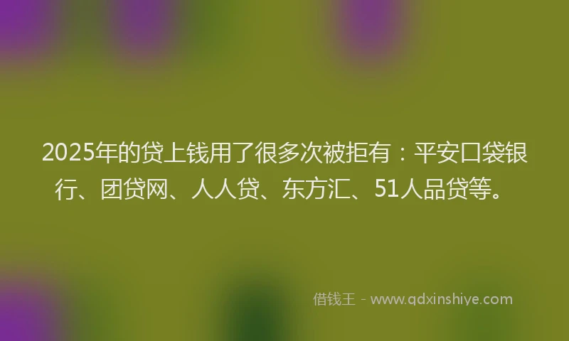 2025年的贷上钱用了很多次被拒有：平安口袋银行、团贷网、人人贷、东方汇、51人品贷等。
