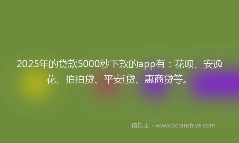 2025年的贷款5000秒下款的app有：花呗、安逸花、拍拍贷、平安i贷、惠商贷等。