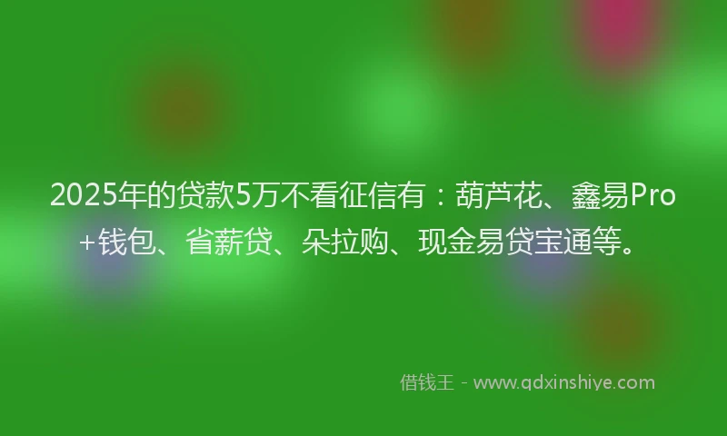 2025年的贷款5万不看征信有：葫芦花、鑫易Pro+钱包、省薪贷、朵拉购、现金易贷宝通等。