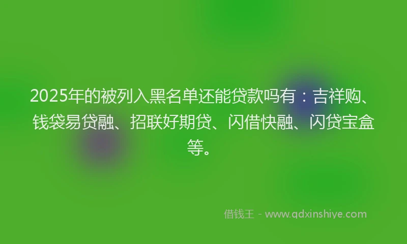 2025年的被列入黑名单还能贷款吗有：吉祥购、钱袋易贷融、招联好期贷、闪借快融、闪贷宝盒等。
