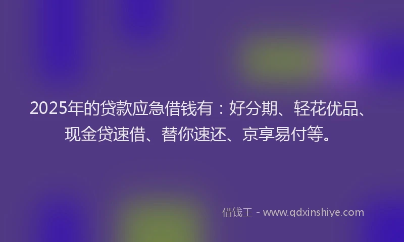 2025年的贷款应急借钱有：好分期、轻花优品、现金贷速借、替你速还、京享易付等。