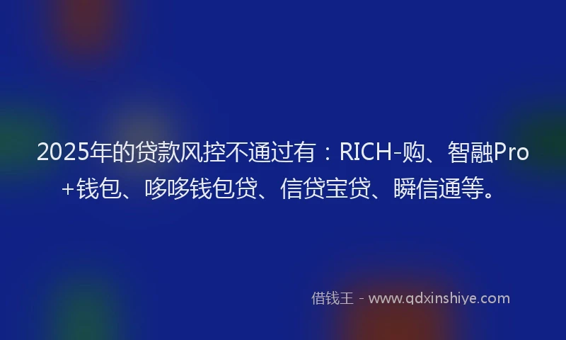 2025年的贷款风控不通过有：RICH-购、智融Pro+钱包、哆哆钱包贷、信贷宝贷、瞬信通等。