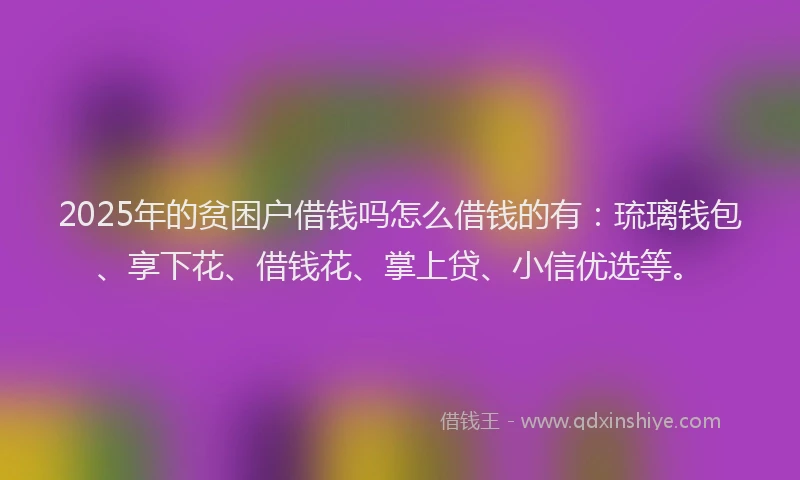 2025年的贫困户借钱吗怎么借钱的有:琉璃钱包、享下花、借钱花、掌上贷、小信优选等。