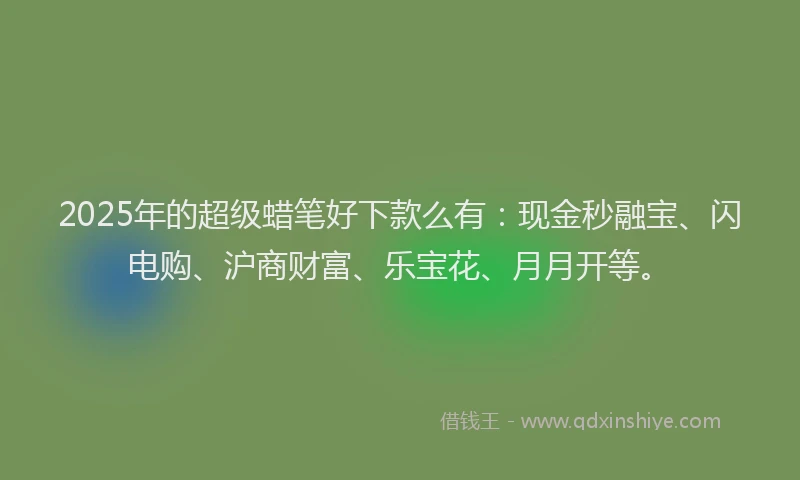 2025年的超级蜡笔好下款么有：现金秒融宝、闪电购、沪商财富、乐宝花、月月开等。
