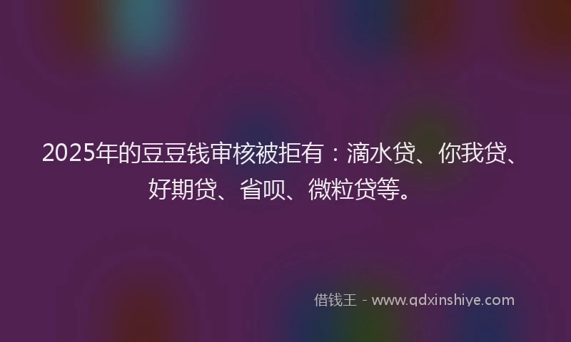 2025年的豆豆钱审核被拒有：滴水贷、你我贷、好期贷、省呗、微粒贷等。