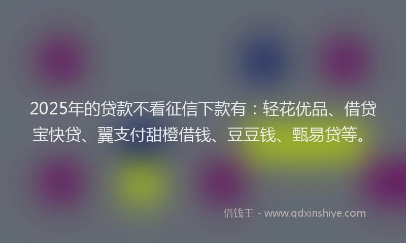 2025年的贷款不看征信下款有：轻花优品、借贷宝快贷、翼支付甜橙借钱、豆豆钱、甄易贷等。