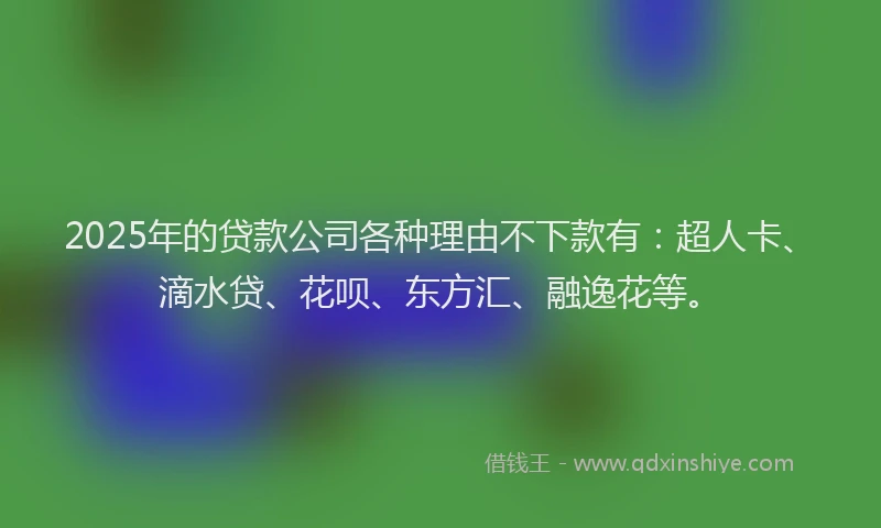 2025年的贷款公司各种理由不下款有：超人卡、滴水贷、花呗、东方汇、融逸花等。