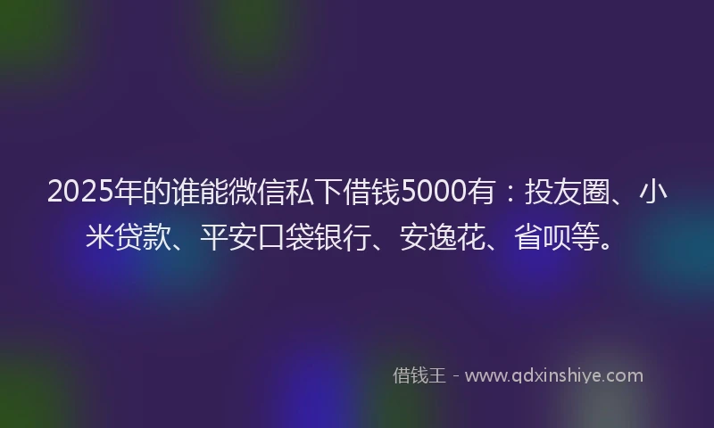 2025年的谁能微信私下借钱5000有：投友圈、小米贷款、平安口袋银行、安逸花、省呗等。