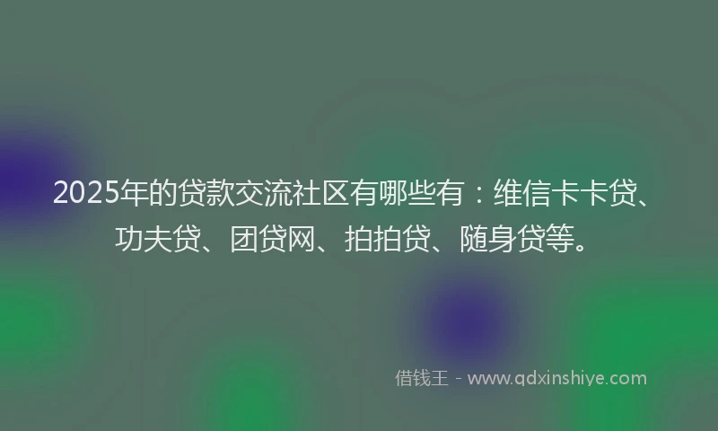2025年的贷款交流社区有哪些有：维信卡卡贷、功夫贷、团贷网、拍拍贷、随身贷等。