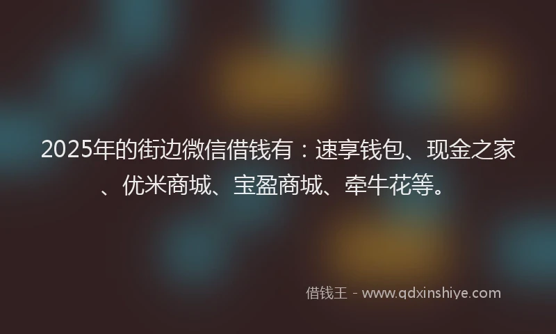 2025年的街边微信借钱有：速享钱包、现金之家、优米商城、宝盈商城、牵牛花等。