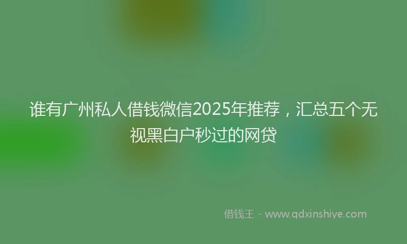 谁有广州私人借钱微信2025年推荐，汇总五个无视黑白户秒过的网贷