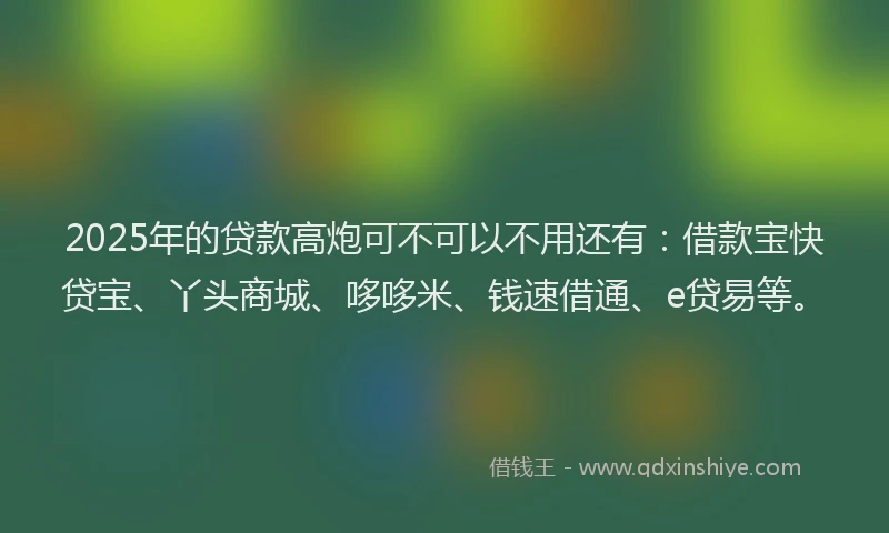 2025年的贷款高炮可不可以不用还有：借款宝快贷宝、丫头商城、哆哆米、钱速借通、e贷易等。