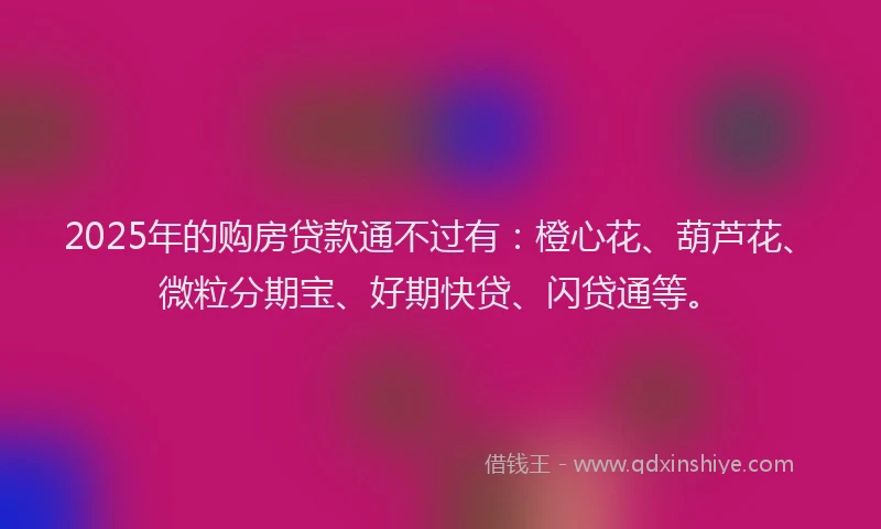 2025年的购房贷款通不过有：橙心花、葫芦花、微粒分期宝、好期快贷、闪贷通等。