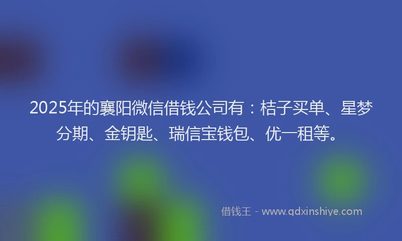 2025年的襄阳微信借钱公司有：桔子买单、星梦分期、金钥匙、瑞信宝钱包、优一租等。