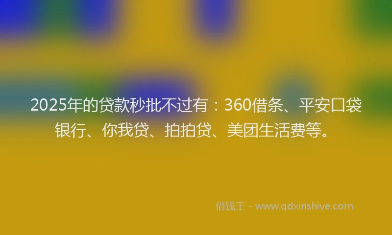 2025年的贷款秒批不过有：360借条、平安口袋银行、你我贷、拍拍贷、美团生活费等。
