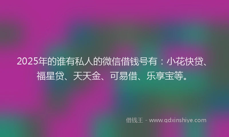 2025年的谁有私人的微信借钱号有：小花快贷、福星贷、天天金、可易借、乐享宝等。
