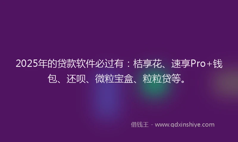 2025年的贷款软件必过有：桔享花、速享Pro+钱包、还呗、微粒宝盒、粒粒贷等。