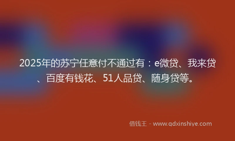 2025年的苏宁任意付不通过有：e微贷、我来贷、百度有钱花、51人品贷、随身贷等。