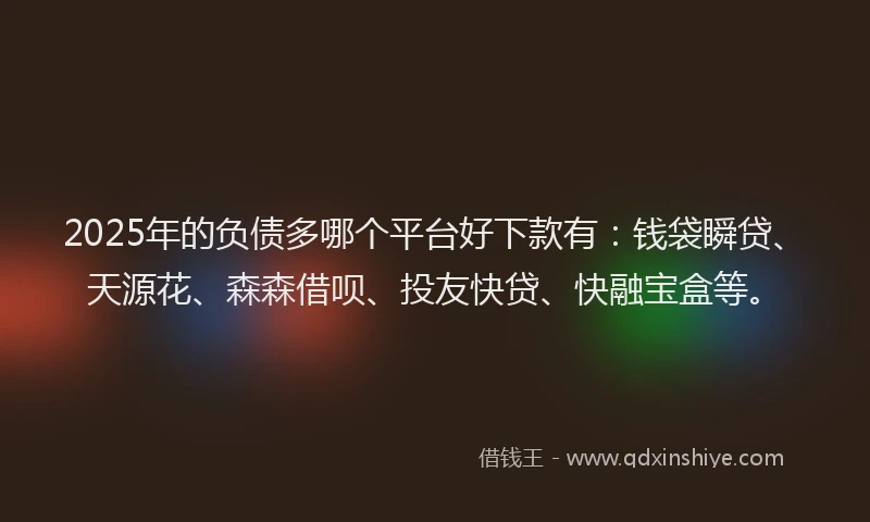 2025年的负债多哪个平台好下款有：钱袋瞬贷、天源花、森森借呗、投友快贷、快融宝盒等。
