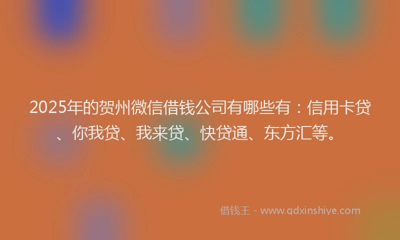 2025年的贺州微信借钱公司有哪些有：信用卡贷、你我贷、我来贷、快贷通、东方汇等。