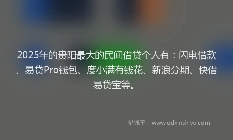 2025年的贵阳最大的民间借贷个人有：闪电借款、易贷Pro钱包、度小满有钱花、新浪分期、快借易贷宝等。