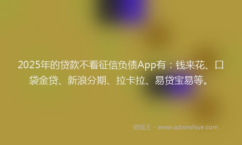 2025年的贷款不看征信负债App有：钱来花、口袋金贷、新浪分期、拉卡拉、易贷宝易等。