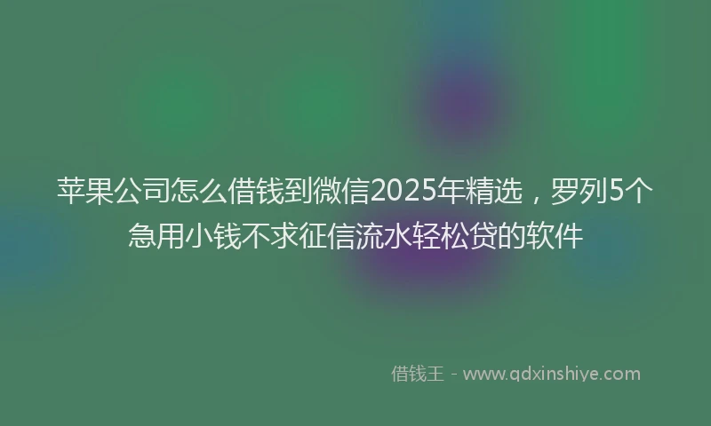 苹果公司怎么借钱到微信2025年精选，罗列5个急用小钱不求征信流水轻松贷的软件