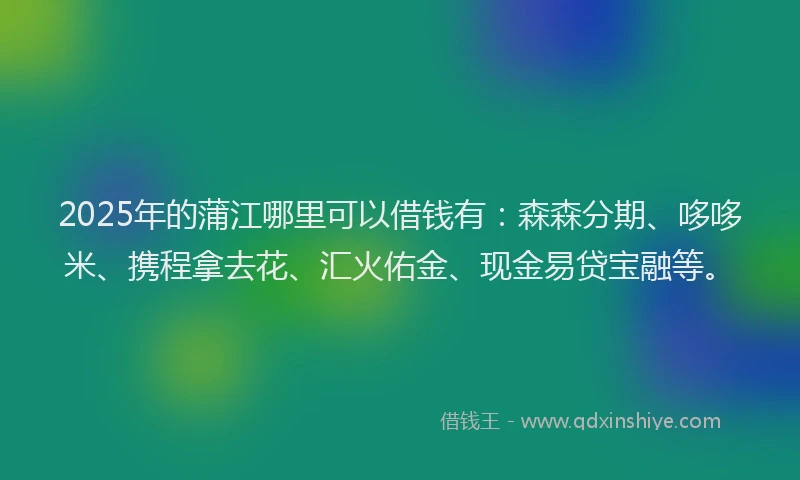 2025年的蒲江哪里可以借钱有：森森分期、哆哆米、携程拿去花、汇火佑金、现金易贷宝融等。