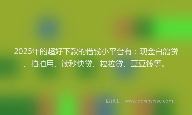 2025年的超好下款的借钱小平台有：现金白鸽贷、拍拍用、读秒快贷、粒粒贷、豆豆钱等。